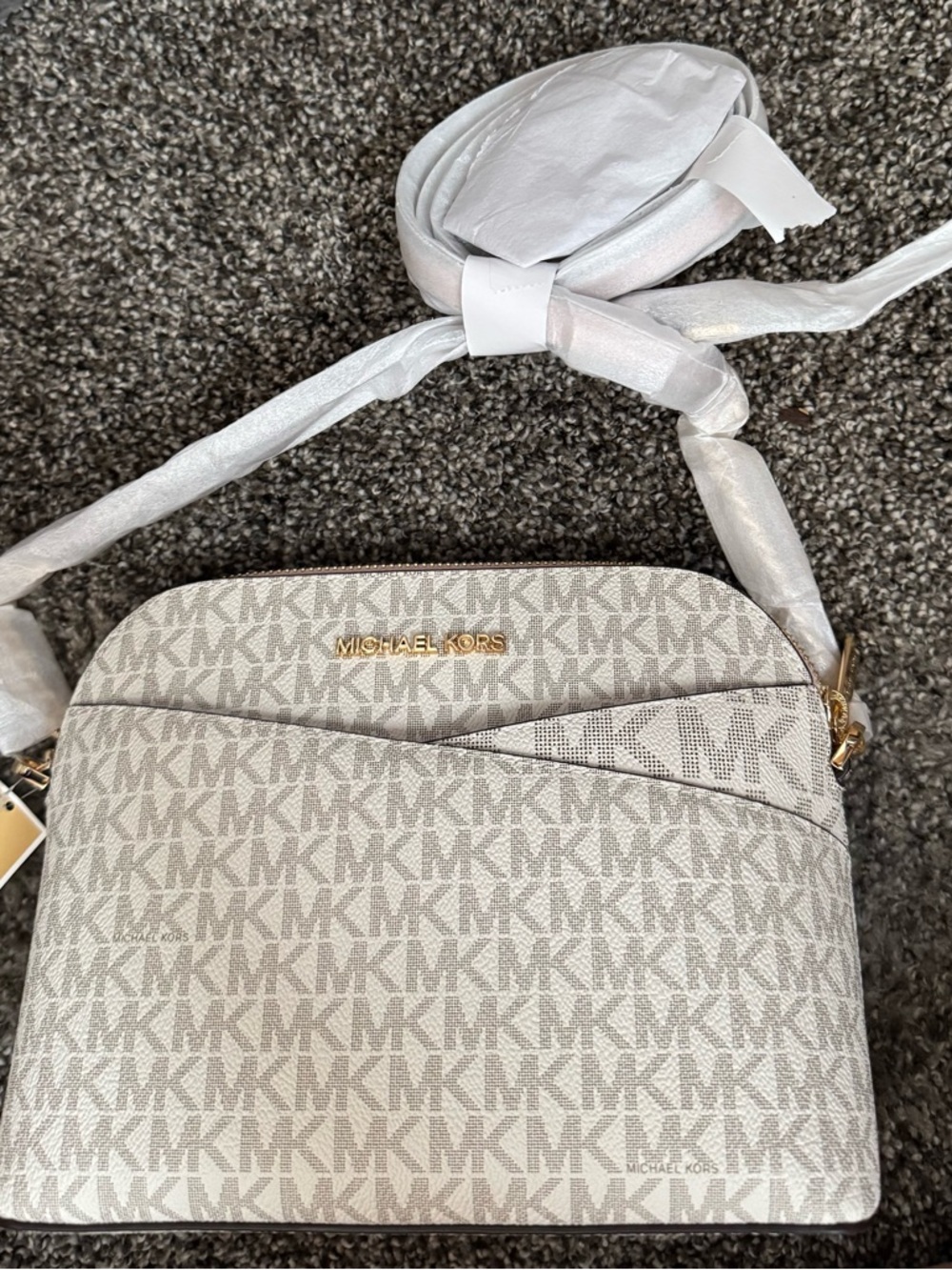 Michael Kors White/Beige Signature MK Crossbody Bag NWT